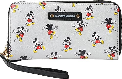 Disney Cartera de mano Mickey Minnie Mouse Winnie Pooh con cremallera de piel sintética, Mickey Mouse Gris