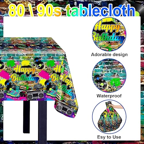 Miniatura 3 de Avezano 3 manteles de fiesta de los años 80, decoración de fiesta de cumpleaños de hip hop, cubierta de mesa desechable de plástico de los años 80 y
