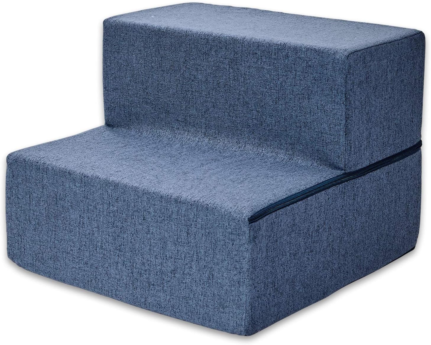 Best Pet Supplies Foldable Pet Steps/Stairs with CertiPUR-US Certified Foam for Small to Medium Dogs/Cats - Navy Blue, 2-Steps (H: 12")