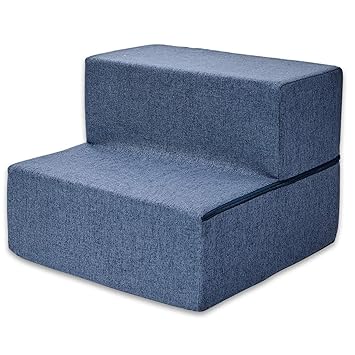 Best Pet Supplies Foldable Pet Steps/Stairs with CertiPUR-US Certified Foam Navy Blue, 2-Steps (H: 12