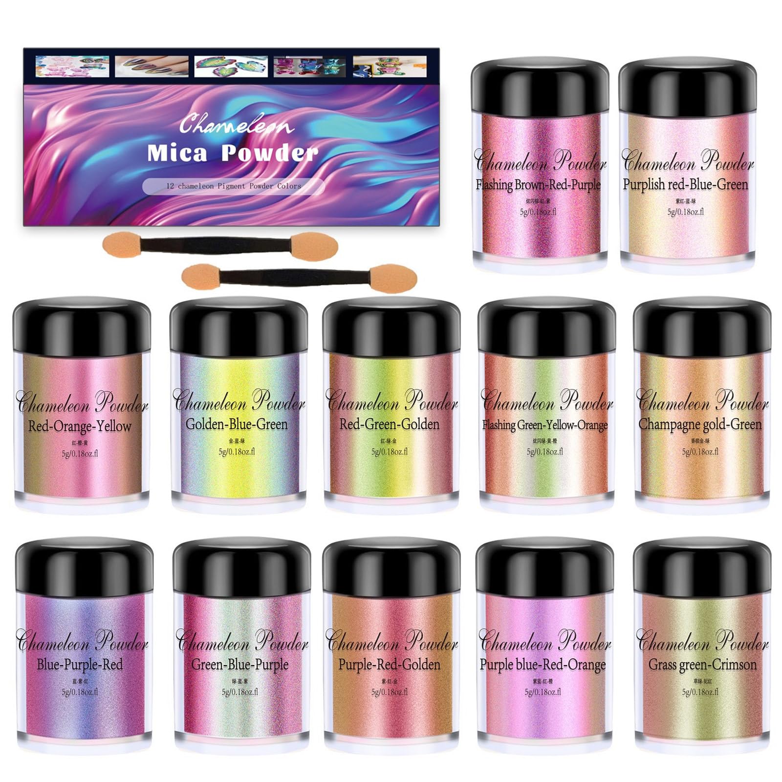 Ubxvamm Slimes Powder 12 Color Shifting Pigments Saturated Pigment for Epoxy Resin Art Nails Art Accessories Painting Tool