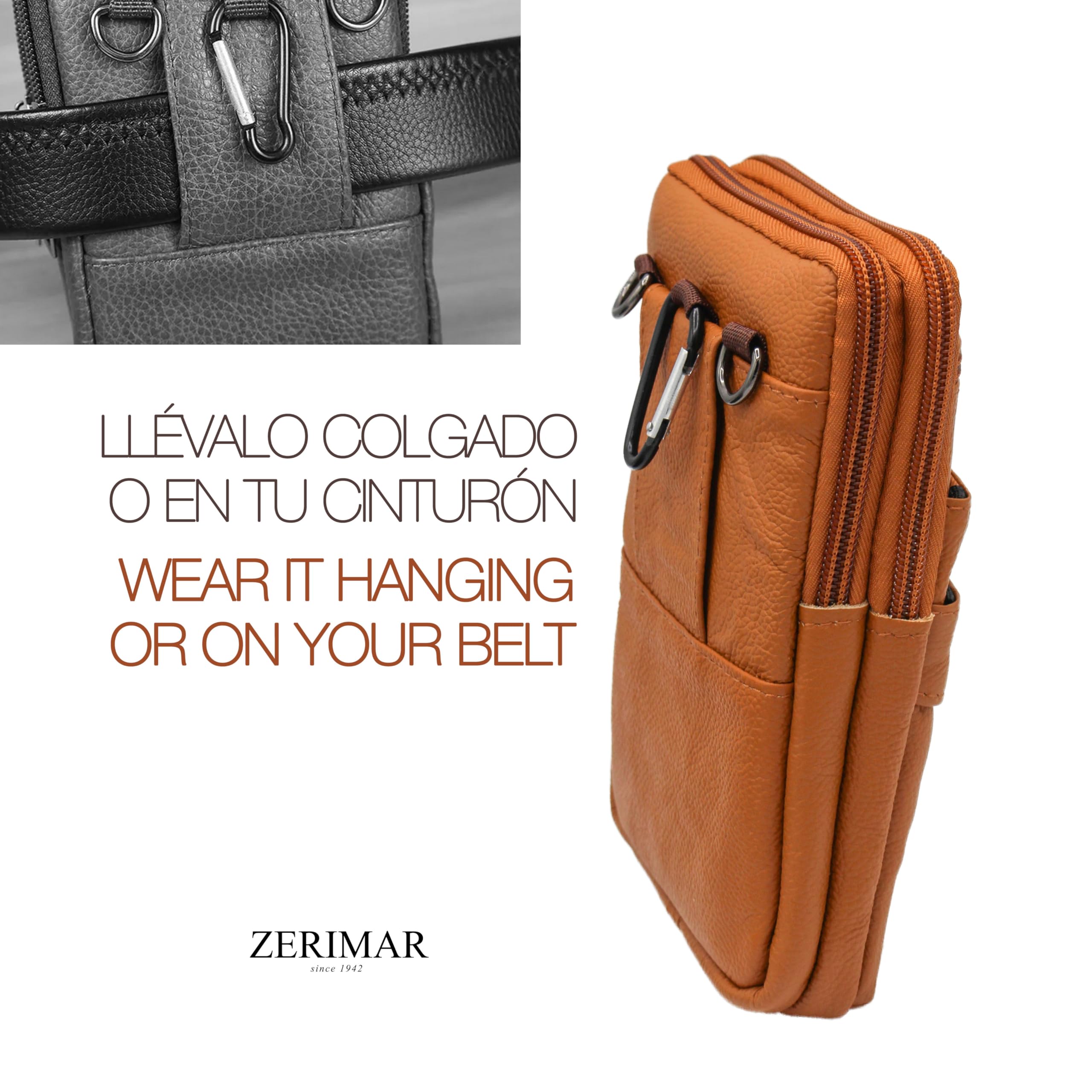 Zerimar Bandolera Pequeña Piel Natural | Bolso Bandolera Hombro Cuero | Bandolera Cuero Casual | Bolso de Mujer y Hombre | Medidas 18x12x4 cm