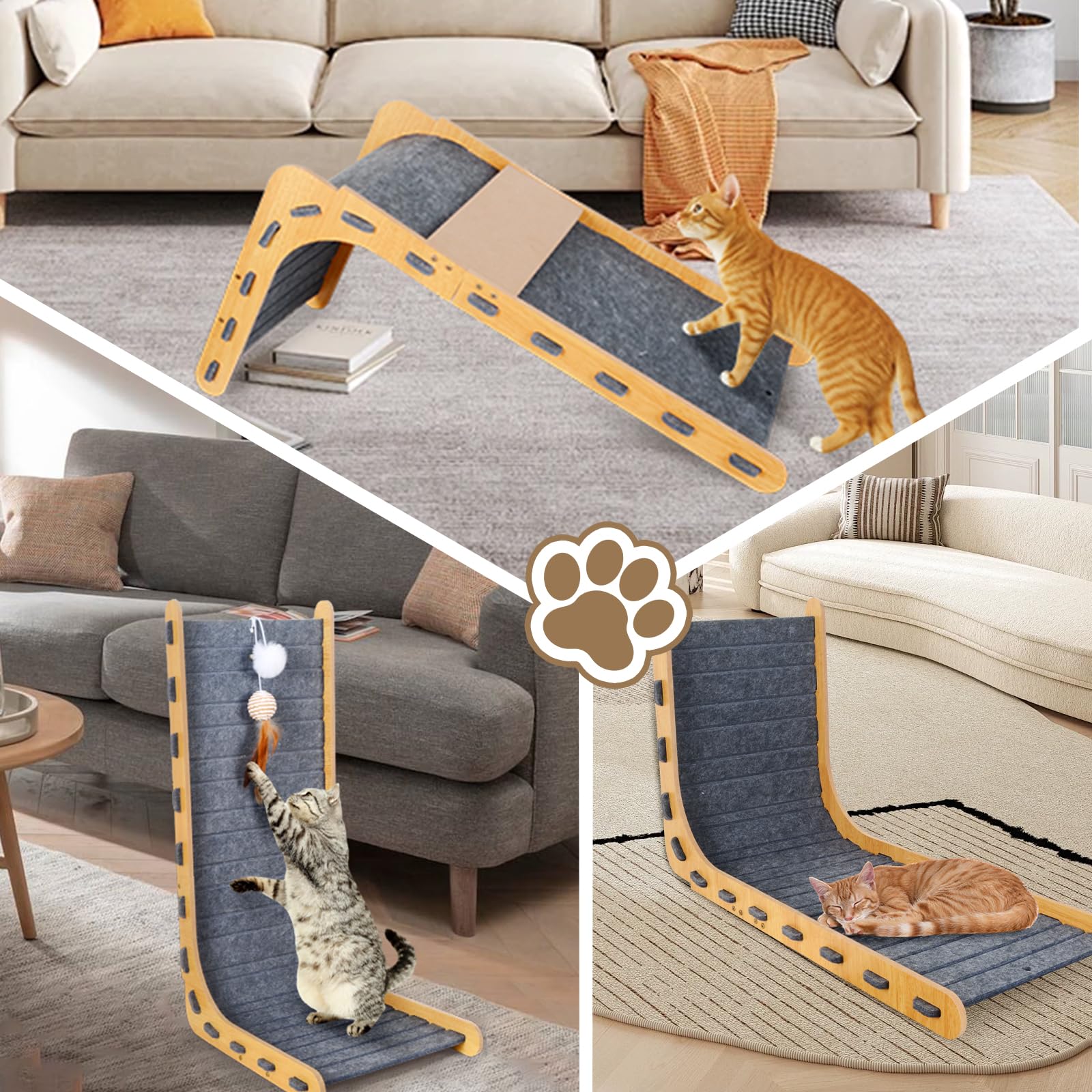 Rascador para Gatos, 60 cm en Forme de L Vertical Rascador Gato de Interior, Durable Fieltro Rascadores Gatos con Pelota de Juguete, Rascadores para Gato Madera Protector Sofa Muebles Arañazo