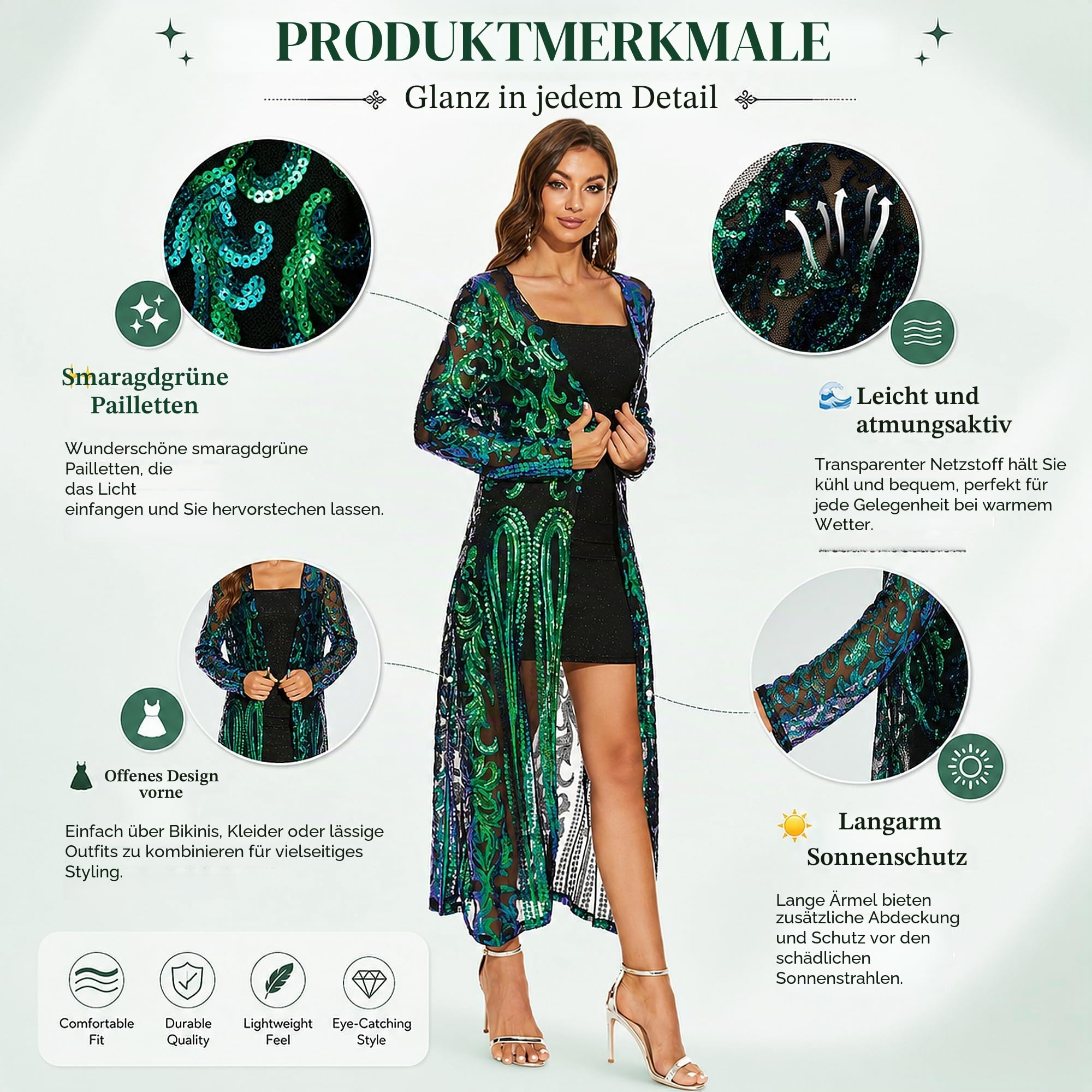 Women's Sequin Cardigan Summer Cover Up Dress Glitter Sparkle Open Front Coat Dresses Duster for Evening Prom