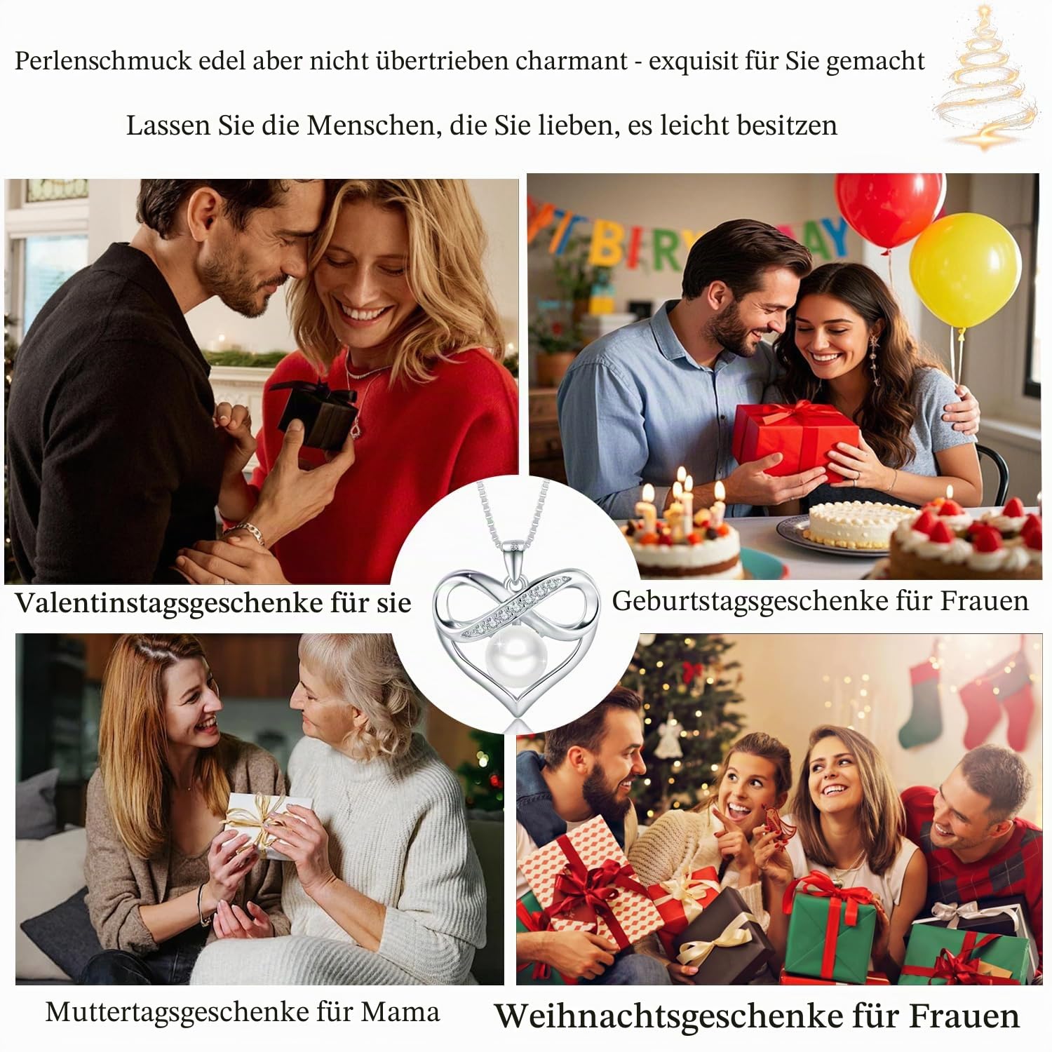 Perlenkette Schmuck - Geschenk für Weihnachten, Muttertag, Valentinstag, Jubiläum, Hochzeit, Geburtstag - Für Mama, Frau, Freundin