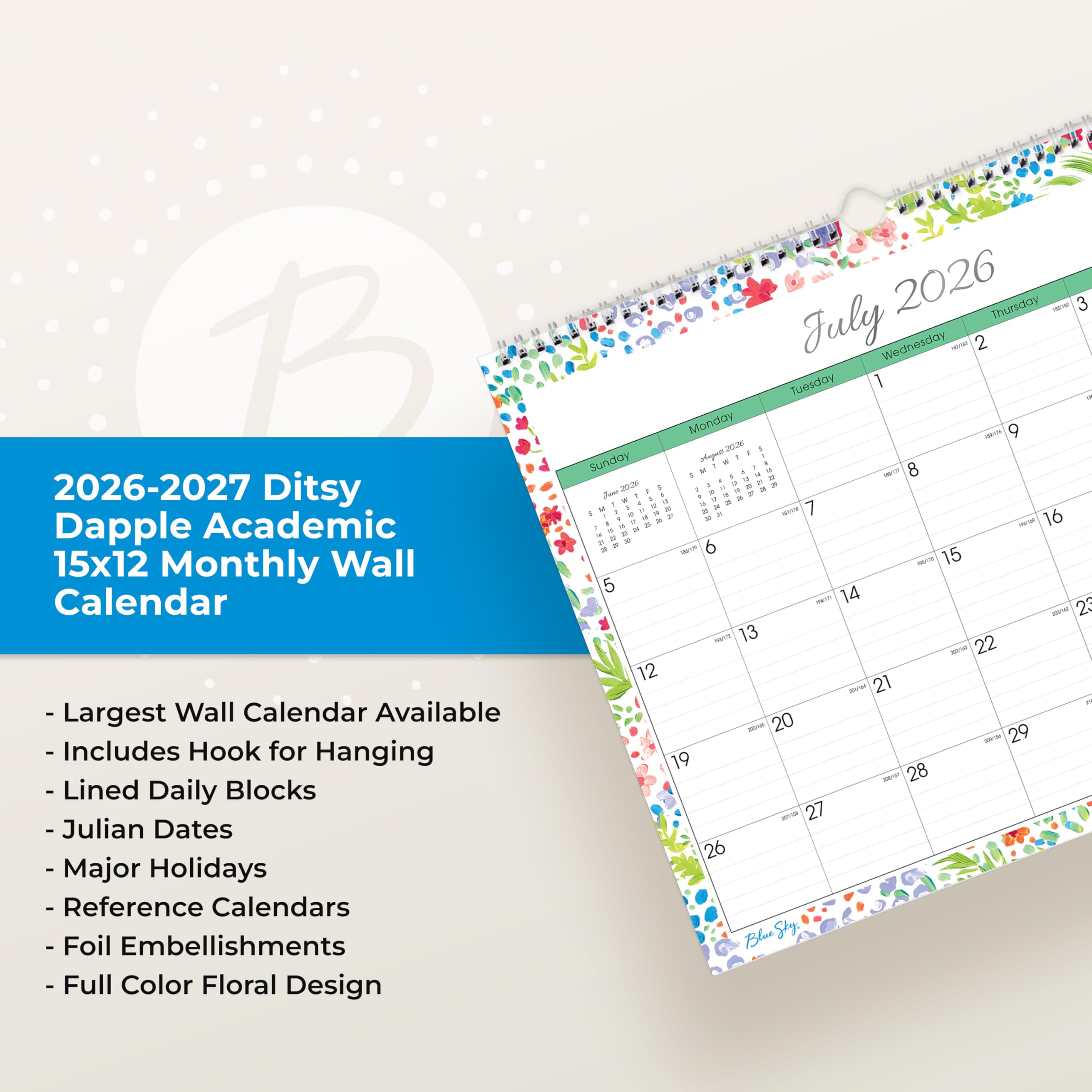 Amazon.com: Blue Sky 2026-2027 Monthly Academic Year Wall Calendar