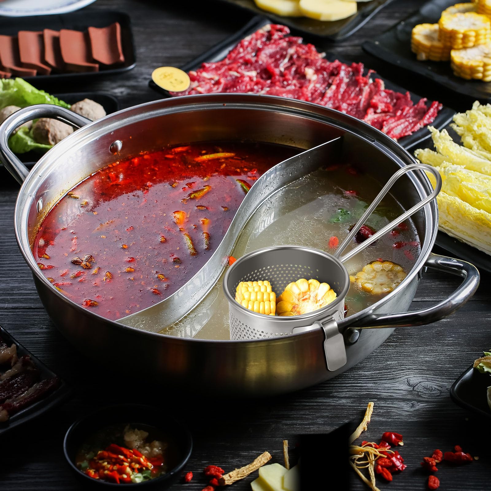 Pasta Basket for Boiling Pasta Cooker Pasta Pot with Strainer Insert Noodle Blanching Basket Thin Spaghetti Pasta Deep Strainer Skimmer