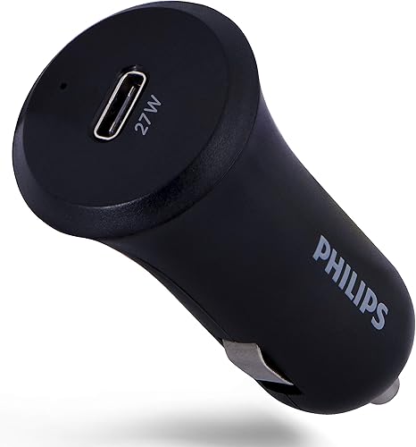 Philips Cargador de coche USB C de 27 W, adaptador de carga USB para encendedor de cigarrillos, cargador de teléfono para iPhone 16 Series, 15