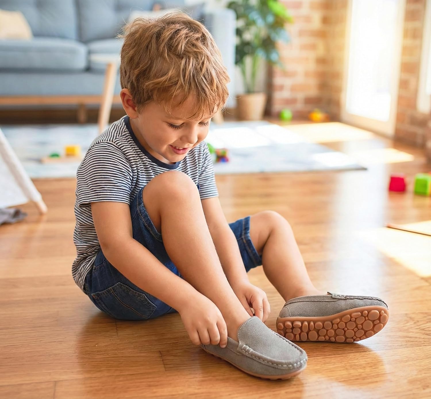 LONSOEN Kids Slip-On Loafers, Synthetic Suede Moccasin Driving Shoes, Non-Slip Rubber Outsole Lightweight Casual/Dress Boat Shoes for Boys & Girls - Image 2