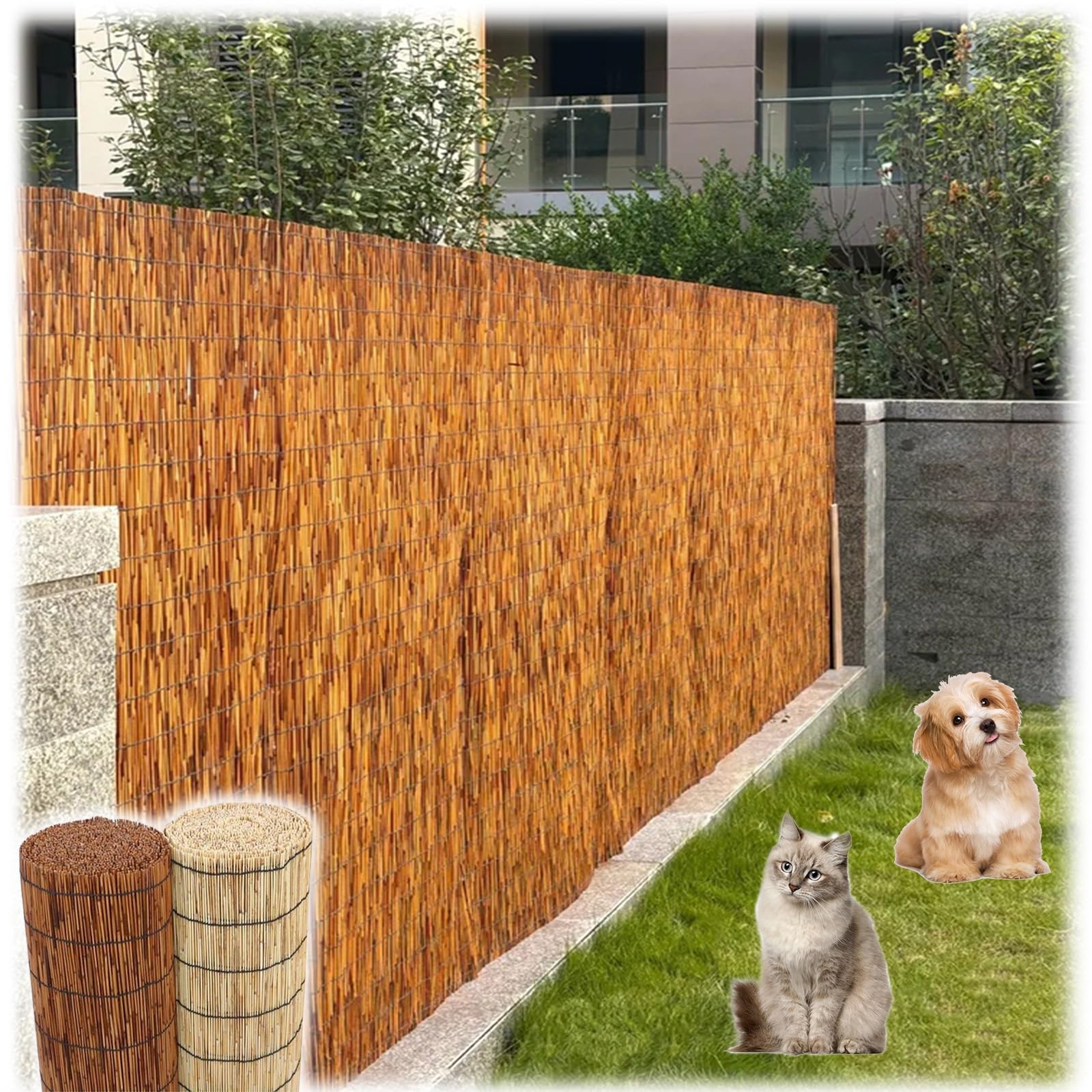 Bamboo Privacy Fence, Natural Bamboo Reed Fencing, Decorative Backyard Fence Rolls, 1.6-5 ft High, Outdoor Privacy Screen for Room, Porch, Pool(Natural,H60cmxL150cm)