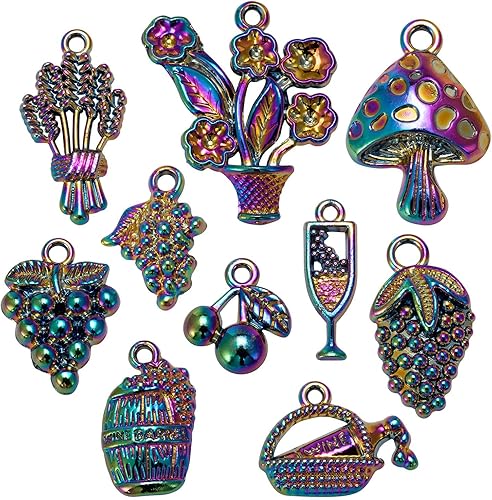 20 dijes de aleación de arco iris, cereza, copa de vino, vino, barril, dijes multicolor para joyería, collares, pulseras, manualidades, 20 unidades