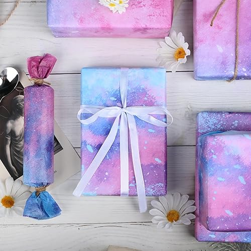 Miniatura 5 de 100 hojas de papel de seda degradado rosa y azul de 20 x 14 pulgadas, papel de seda turquesa pastel, papel de seda de galaxia de cielo estrellado