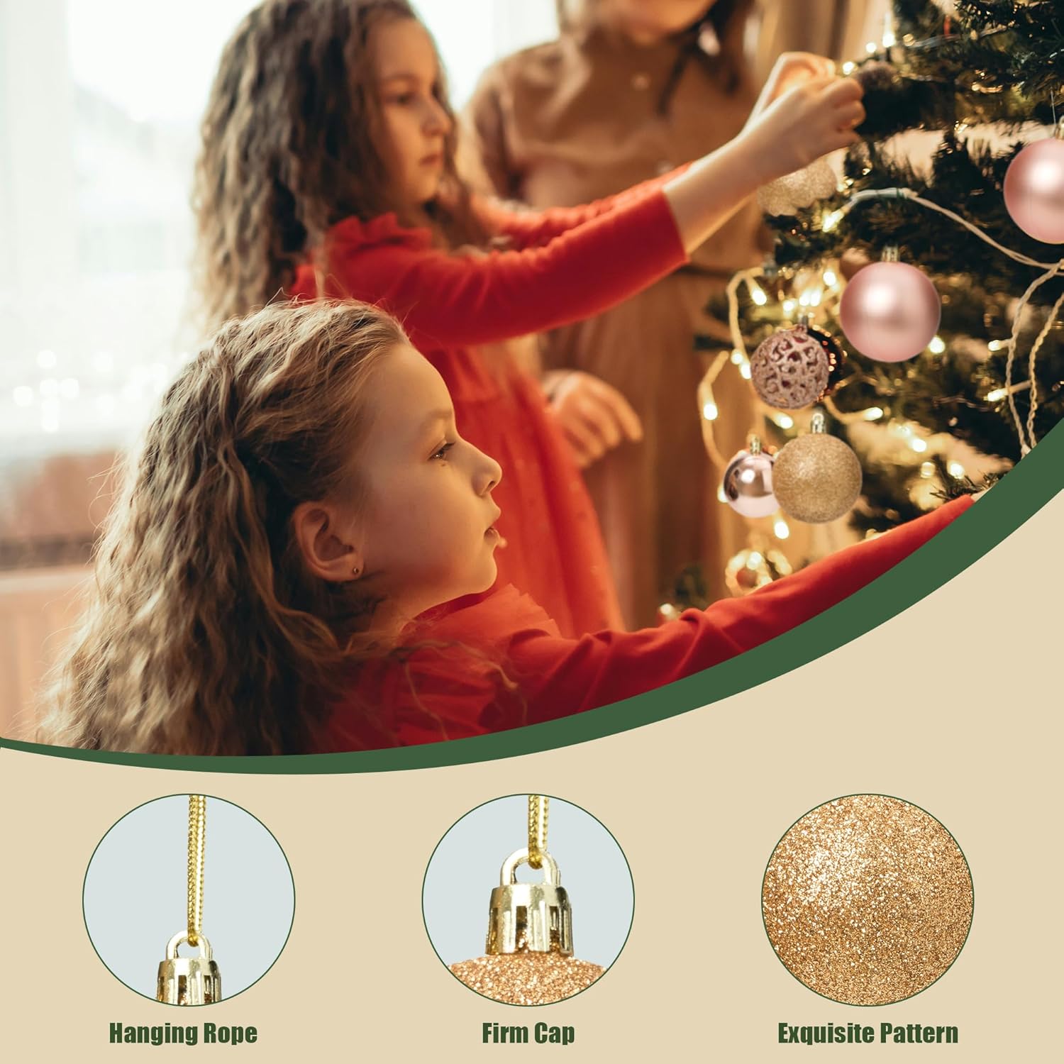 100PCS Christmas Ball Ornaments for Tree,Shatterproof Plastic Holiday Baubles Set in Assorted Sizes and Finishes, Christmas Tree Decorations for Home, Office, Party, Indoor Outdoor Use,Rose Gold - Image 6