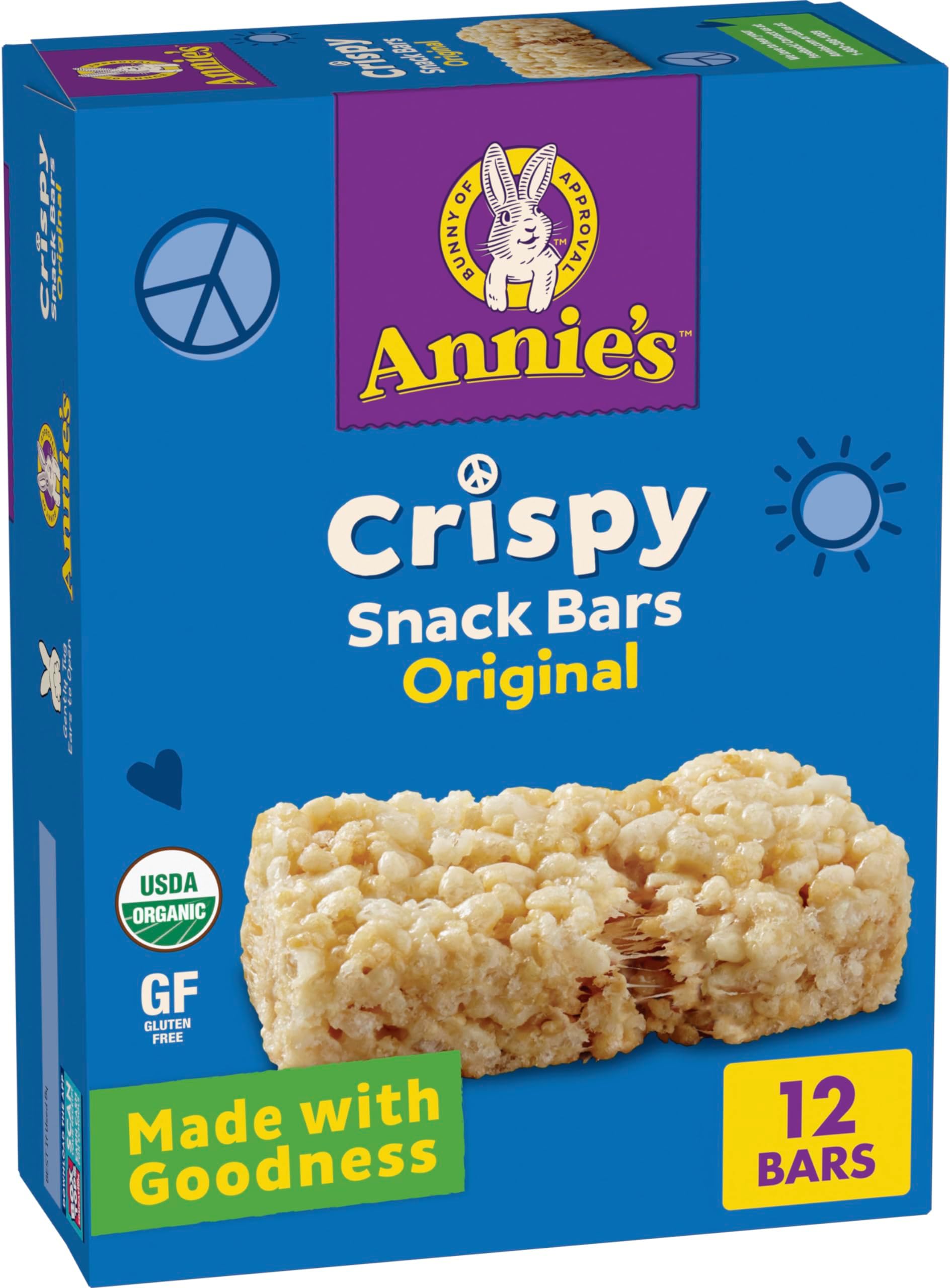Annie's Organic Original Crispy Snack Bars, Gluten Free, Value Pack, 12 Bars, 9.36 oz