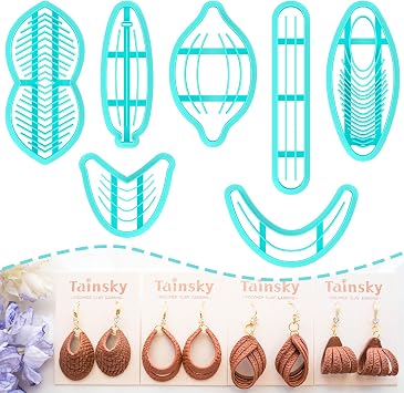 TAINSKY Leather Twisted Polymer Clay Cutters, Leather Clay Cutters, 7 Polymer Clay Cutters for Earrings, Boho Clay Cutters for Polymer Clay JewelryB