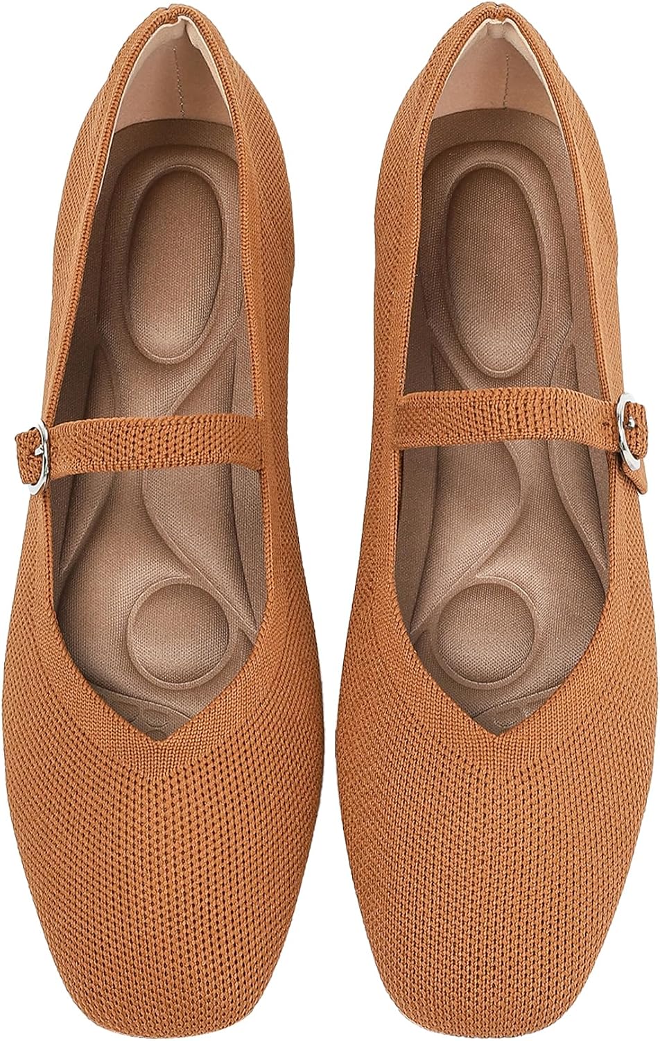 Knit Flats for Women Square Toe Casual Ballet Flat Shoes with Ankle Strap Washable Comfortable Formal Mary Jane Flat Shoes