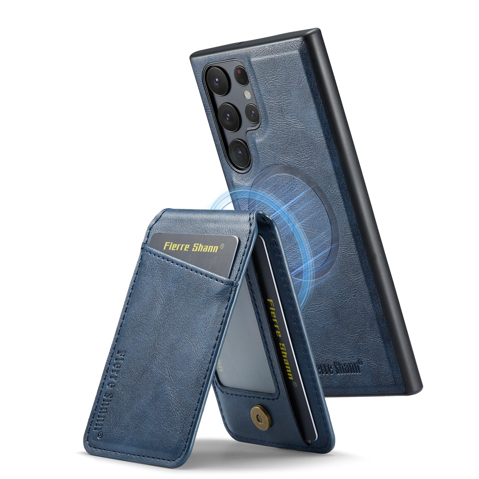 Wallet Case for Samsung Galaxy S24 Ultra, Magnetic Cover Compatible with Magsafe, Premium PU Leather Slim Shockproof Protective Phone Case Detachable with Card Holder Kickstand (Blue)