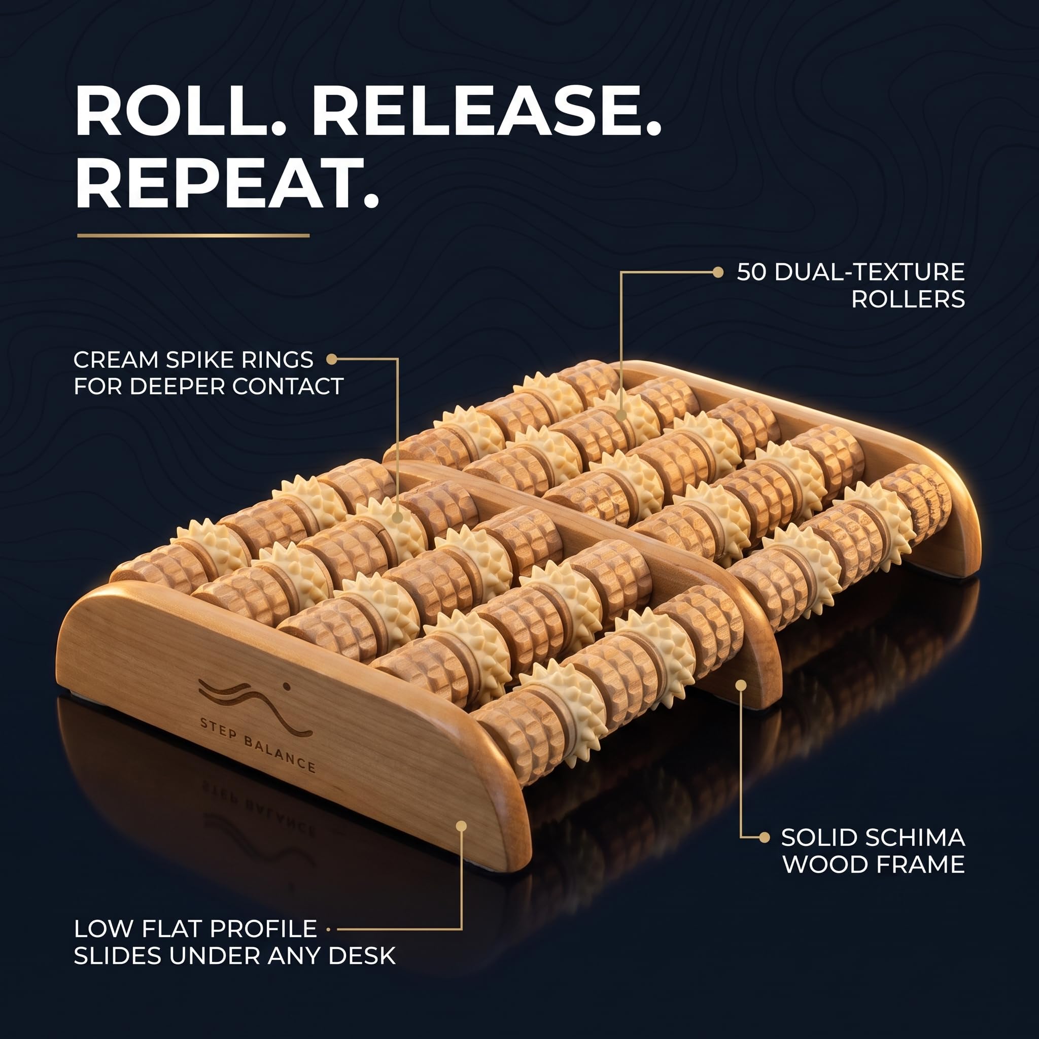 ReflexRoll Fußmassageroller aus Holz, 50 Rollen, 29 cm