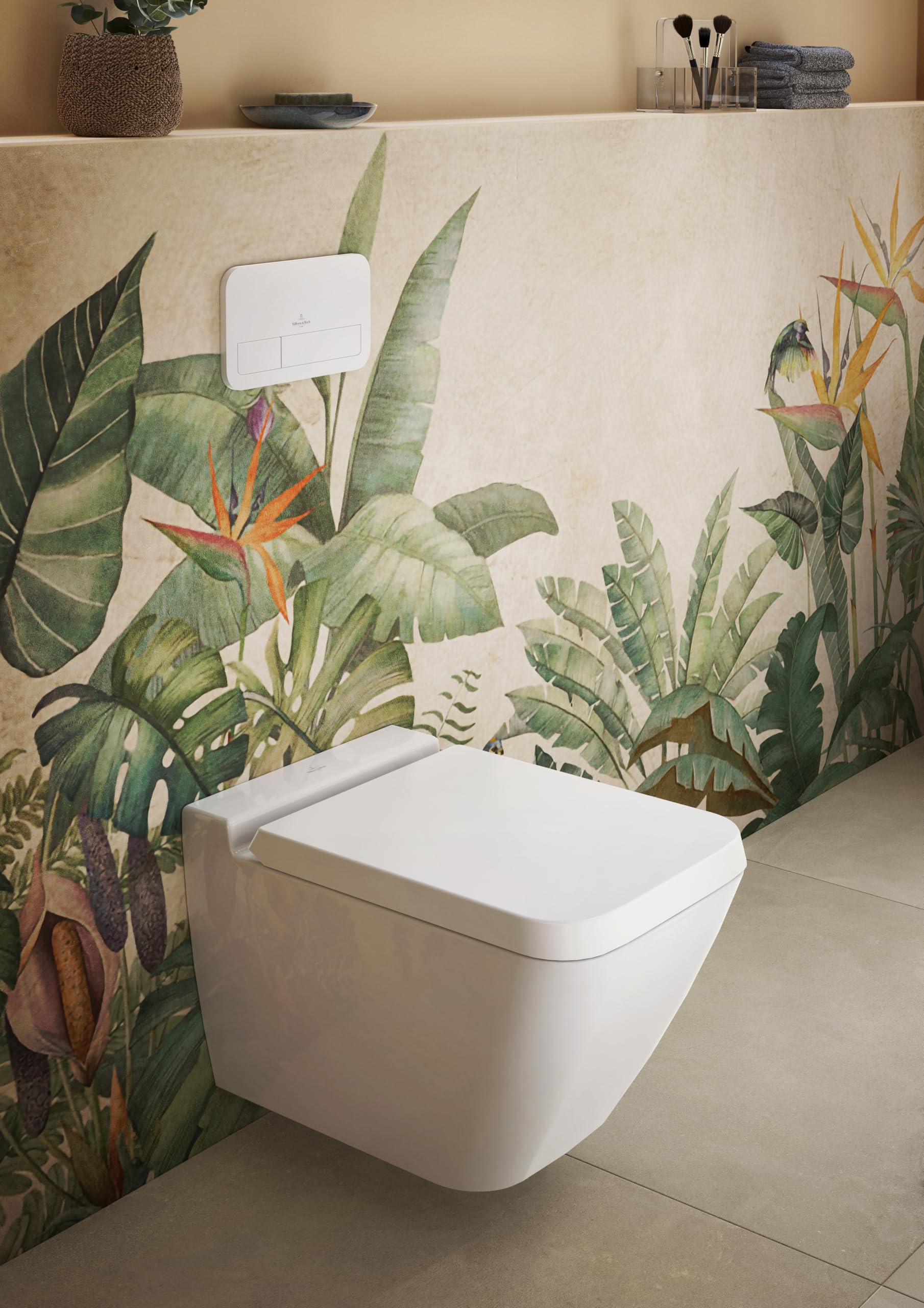 Villeroy & Boch Finion - Asiento de inodoro con cierre suave, tapa de inodoro extraíble de duroplast irrompible, pieza de repuesto original, rectangular, color blanco piedra mate