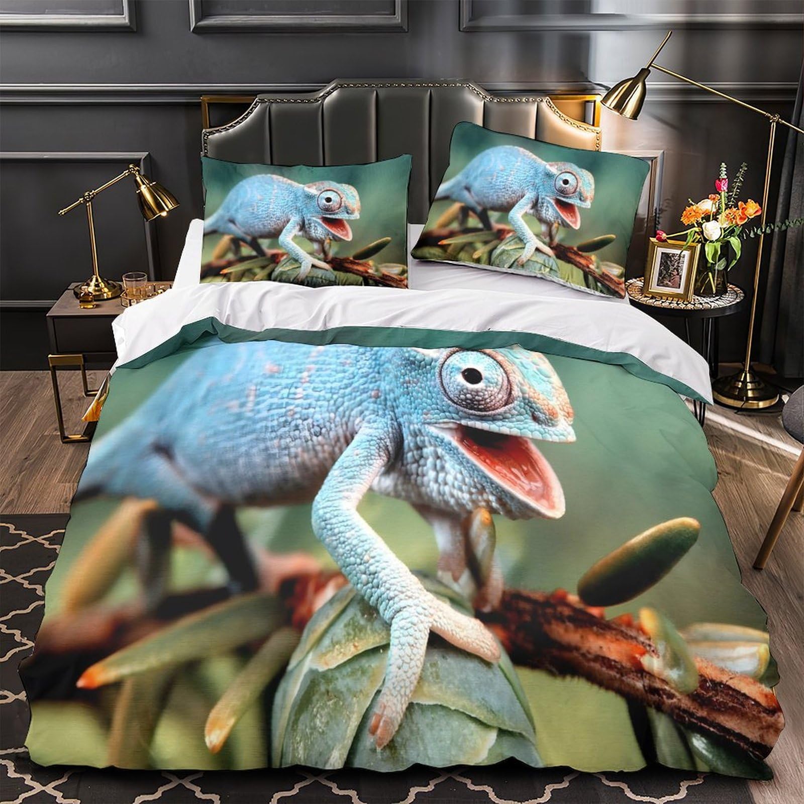 Housse de couette caméléon bleu hypoallergénique en microfibre résistante