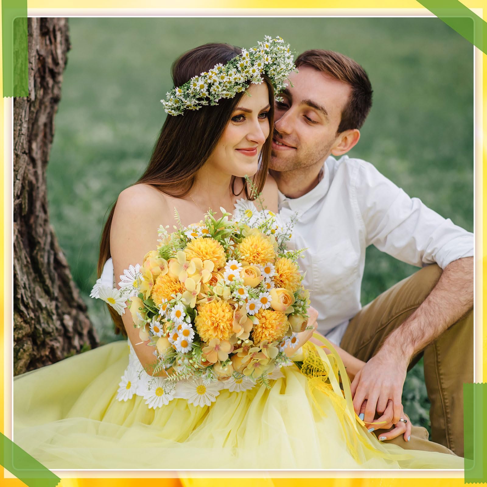 Tigeen Lot de 12 pivoines artificielles Jaune clair