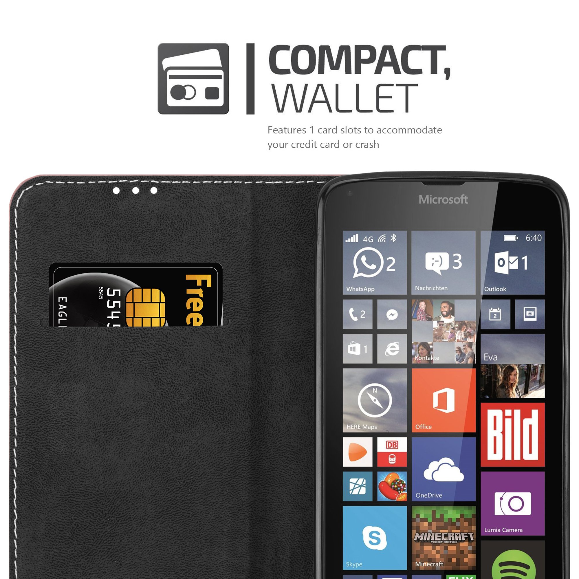 Cadorabo Custodia Libro Per Nokia Lumia 640 – Portafoglio Rosa Oro Con Vani Carte E Chiusura Magnetica