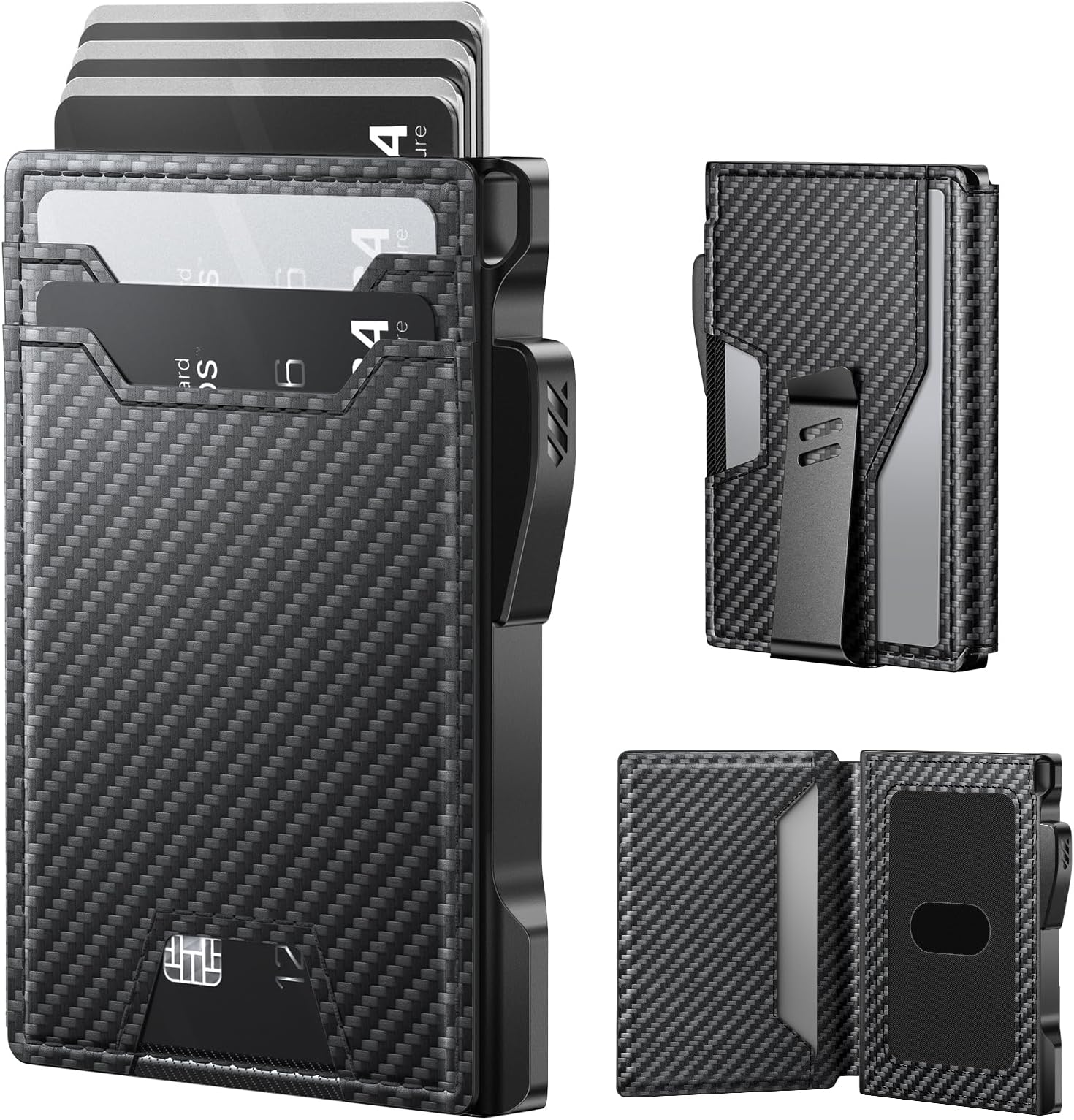 typecase Wallet for Men: Rfid-blocking with Money Clip Slim Leather Bifold ID Window Smart Pop Up Card Case Front Pocket Wallet with Gift Box, Carbon Fiber, Ultra-slim, Standard Wallet