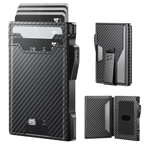 typecase Smart Wallet for Men: Metal Rfid Blocking Card Case, Ultra-Slim Bifold Wallet, Magnetic Card Holder, 9-13 Cards Capacitiy, Smart Popup Wallet for Men with Money Clip - Carbon Fiber