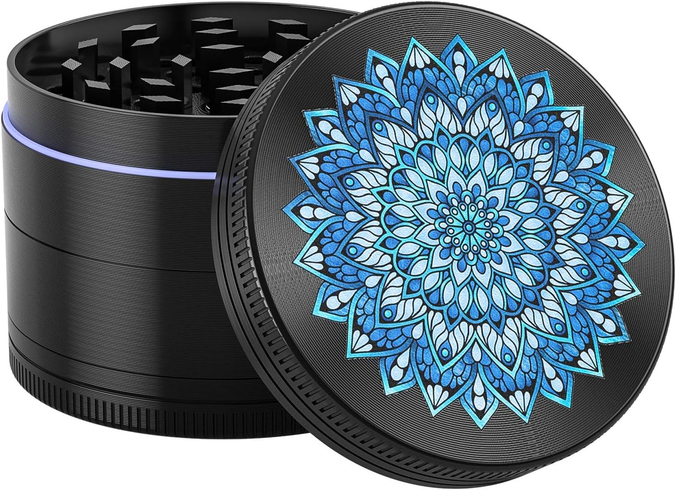 Yonader 4 Piece Spice Herb Grinder With Art Work Drawing 2" Anodised Aluminum Grinder(Blue)