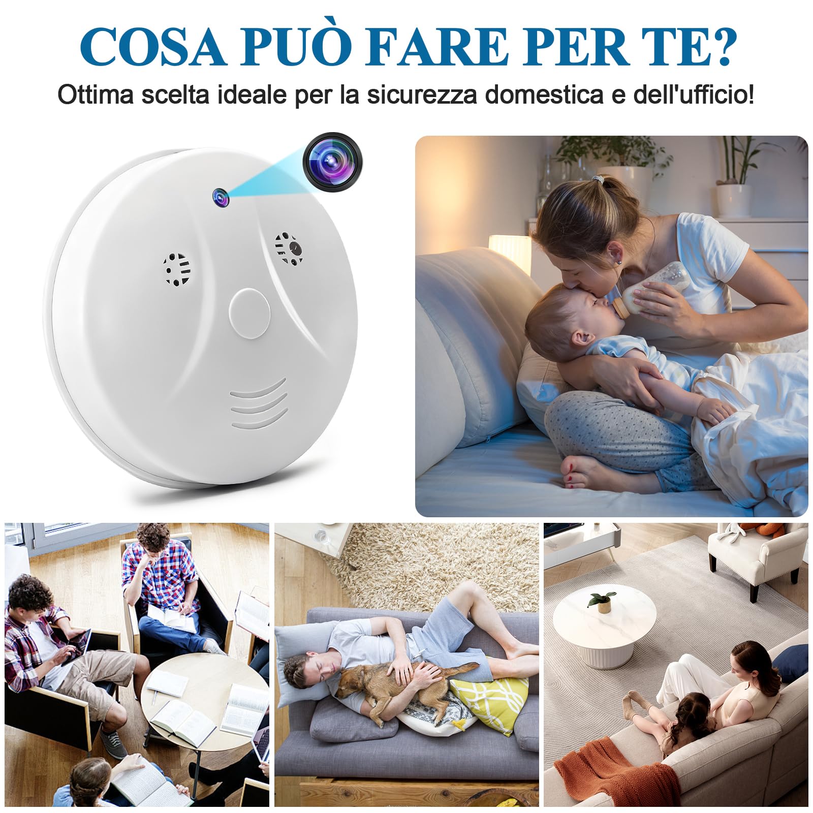 Telecamera Nascosta Wi-Fi a 2,4 e 5 GHz, Telecamera Nascosta Rilevatore di Fumo, Mini Telecamera Nascosta WiFi, Telecamera Spia Nascosta HD 1080P con Rilevamento del Movimento e Visione Notturna