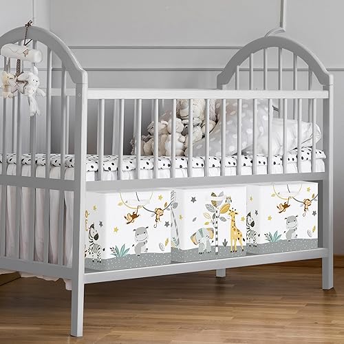 Miniatura 4 de Juego de 3 cubos de almacenamiento de animales tropicales de 11.8 pulgadas, cesta de almacenamiento de ropa para armario, estantería, elefante,