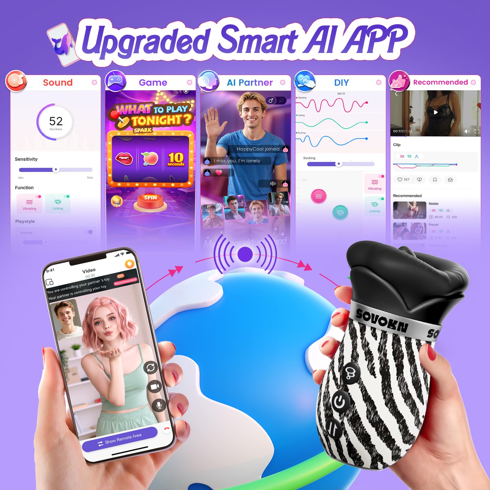 Vibrator Adult Sex Toys for Women - Sovokn 5IN1 Mouth Sucking Vibrator Rose Sex Toy, 10 Tongue Licking, 3 Auto & 1 Manual Sucking Adult Toys New APP, Anal Clit Nipple Vibrators Female Couples Sex Toys: Zebra Print