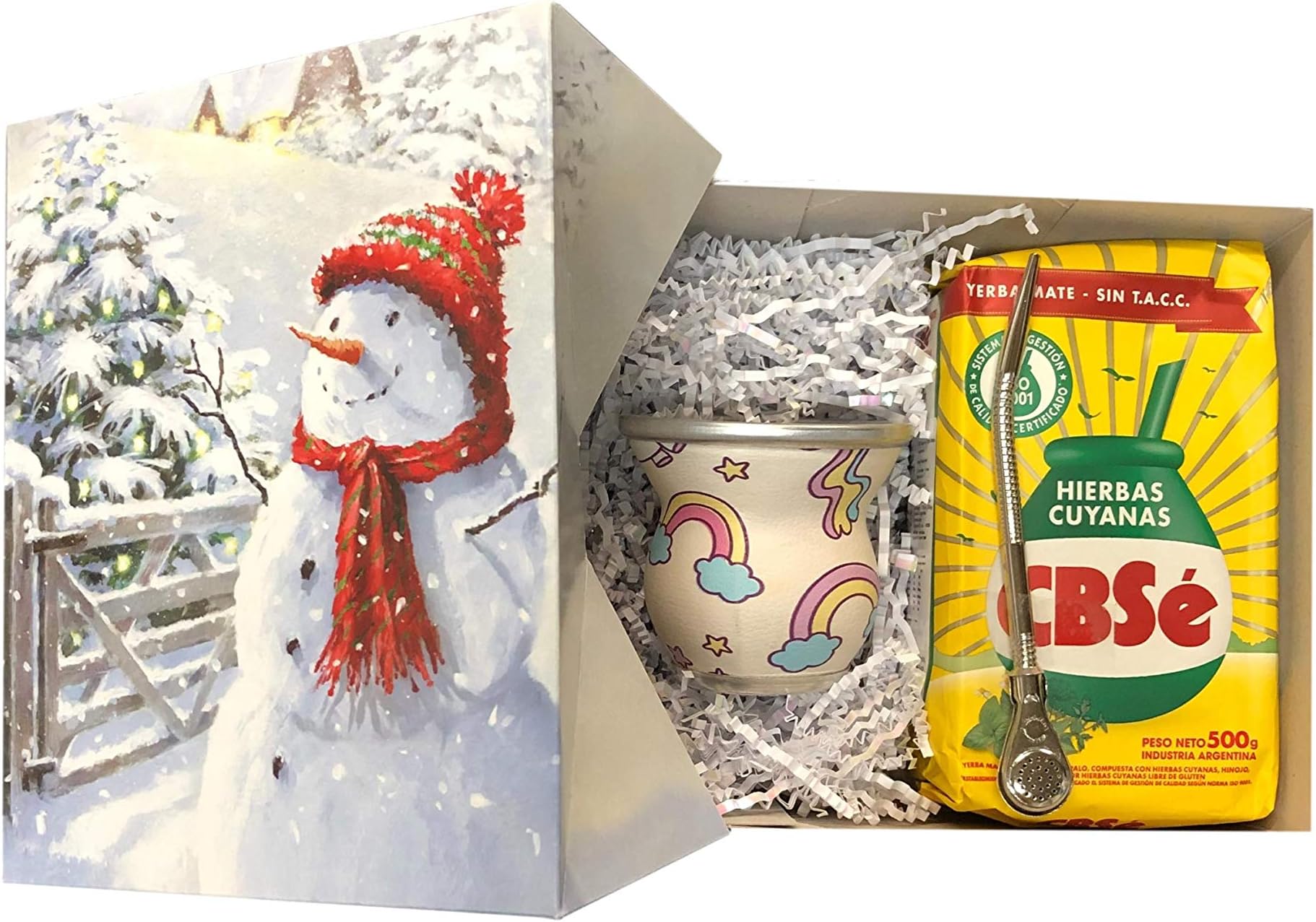 Christmas Gift. Beautiful Mate Glass Gourd Cup (Mate de Vidrio) + Yerba Mate Cbse Cuyana Herbs 1.1 LB. + Straw (Bombilla). In a Premium Gift Box.