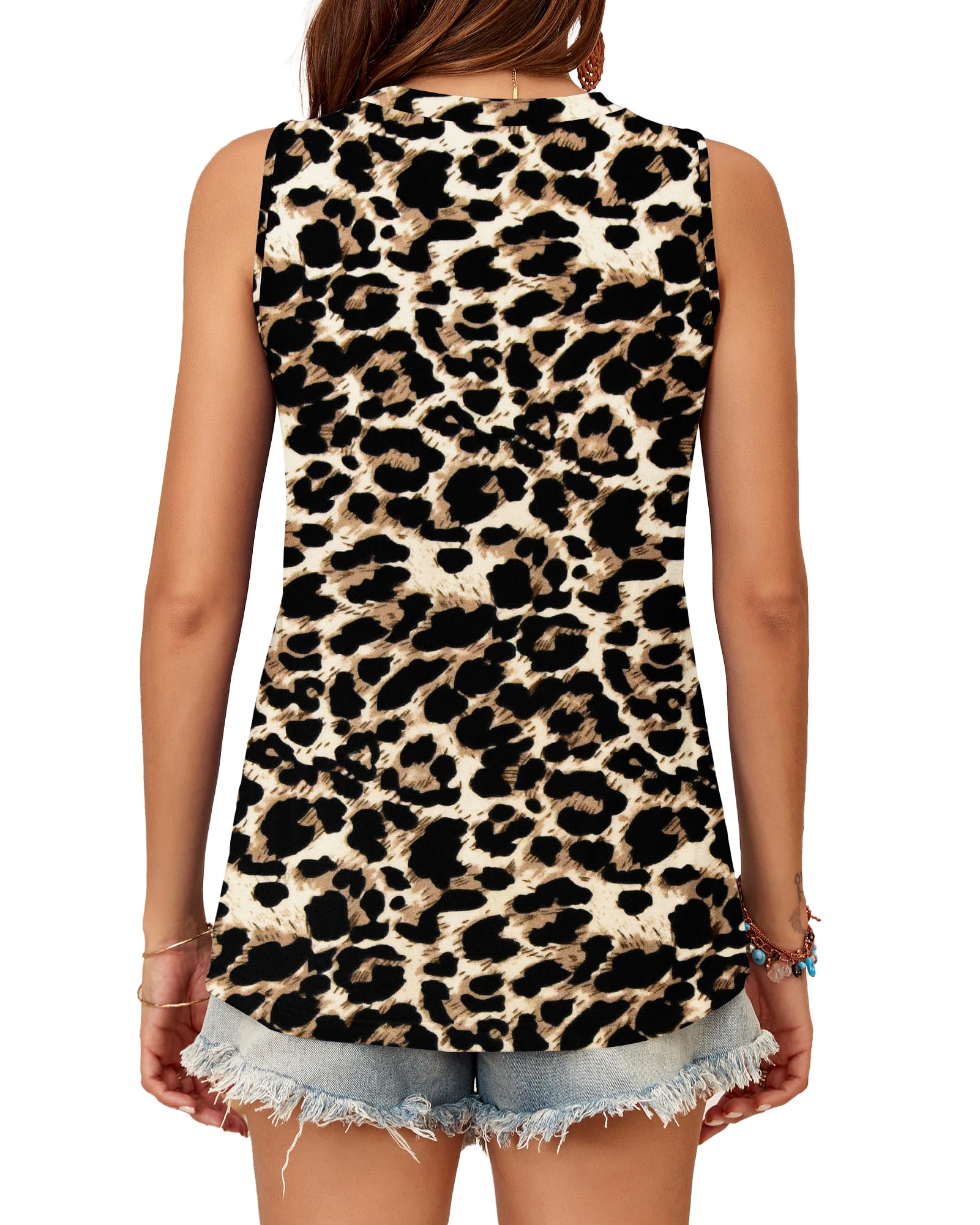 WNEEDU Damski tank top, bez rękawów, na lato, okrągły dekolt, bluzka basic
