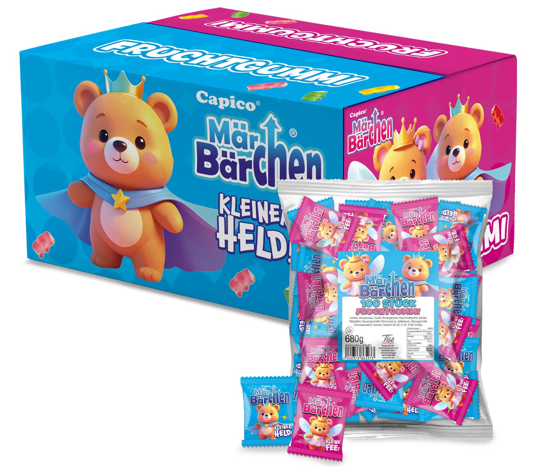 Tise Süsswaren Märchen Bärchen Gummibärchen (800 Stück 5440g), ideal als Wurfmaterial Karneval