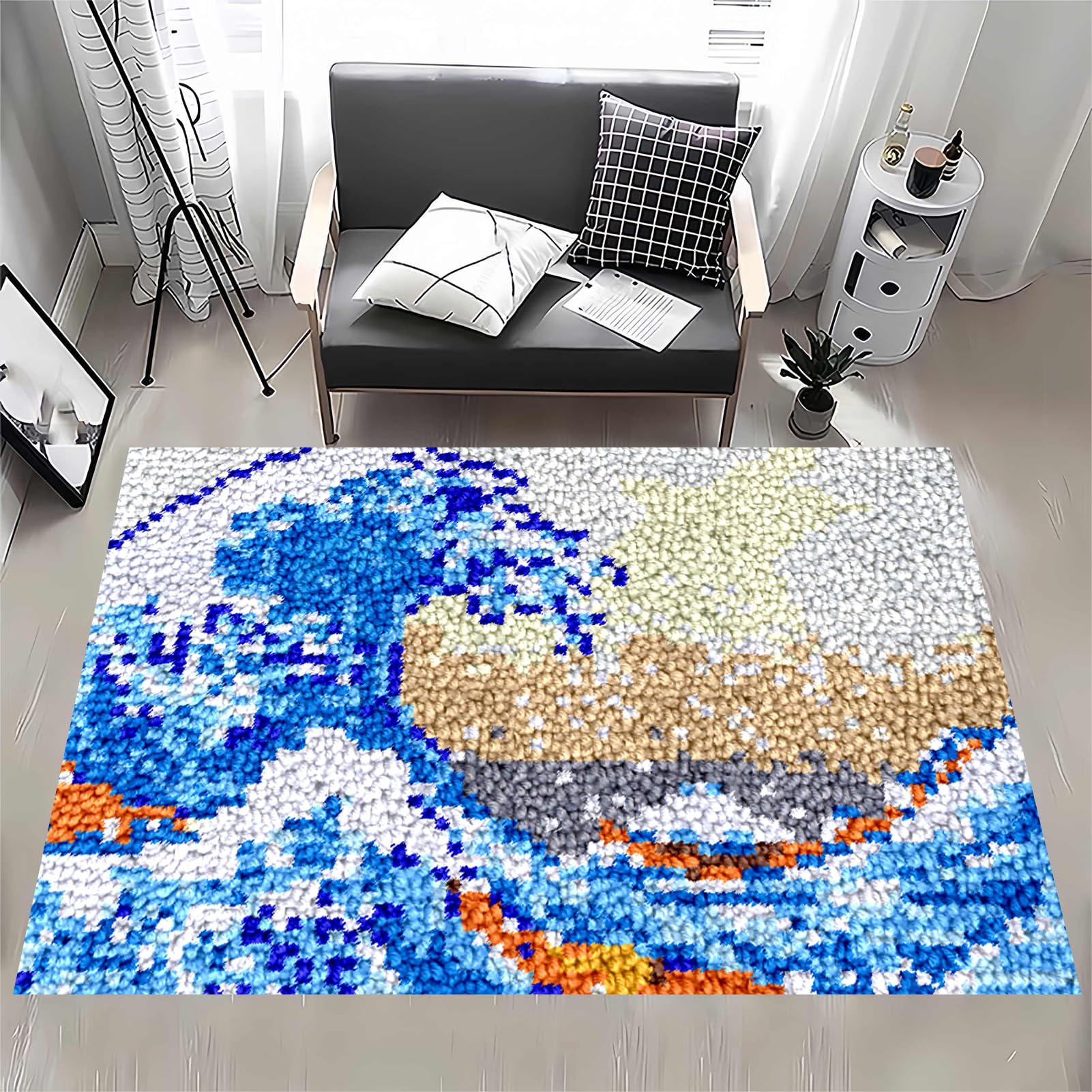 MXOUAJ 40 x 70 cm Latch Hook Rug Kits for Adults, Rug Making Kits for Adults, Printed Canvas Tapestry Kits Embroidery Kits, DIY Crochet Yarn Floor Cushion Crochet Large Hook for Home Decoration