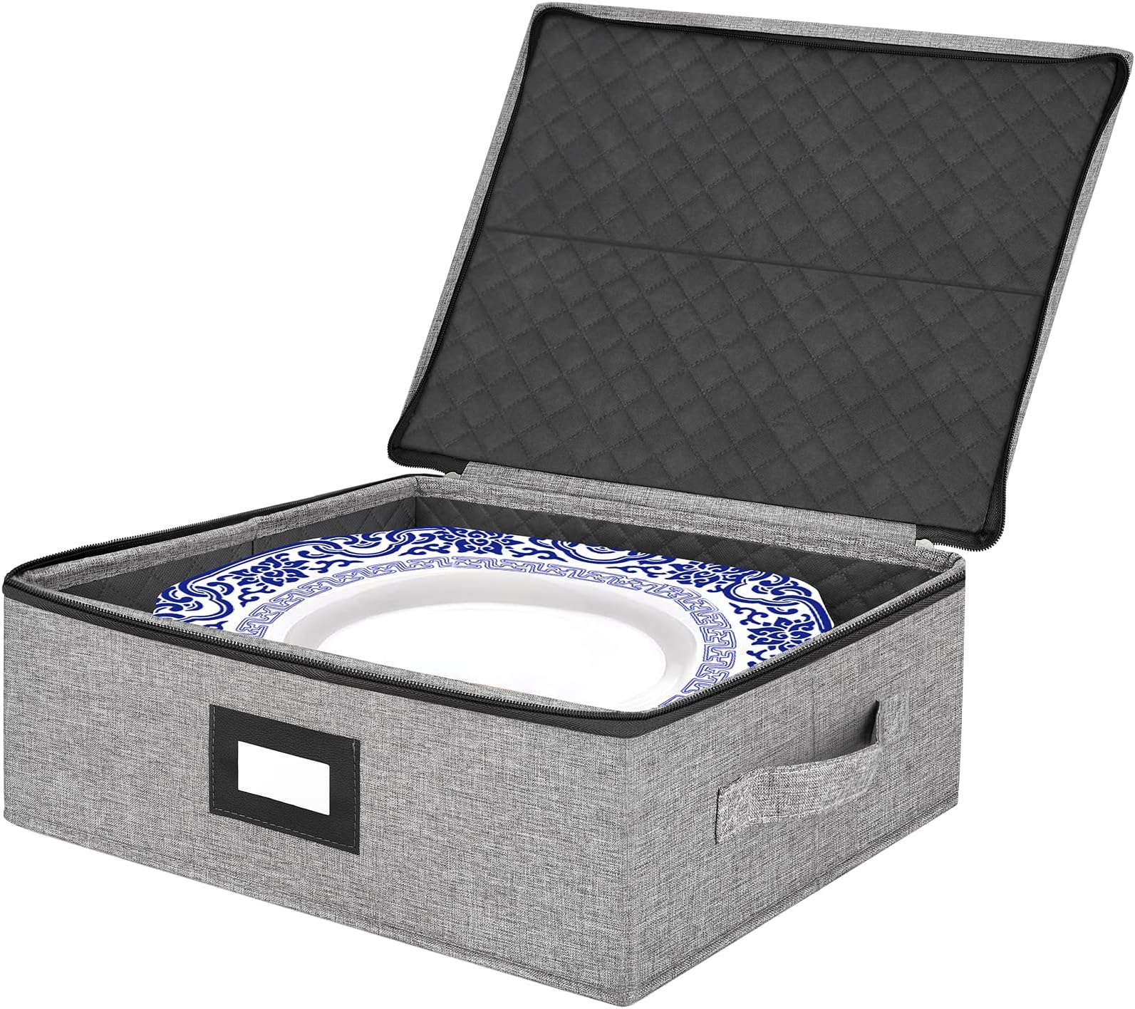 homyfort Platter Storage Case Stackable-China Storage Containers,with Hard Lid Height of 5.3'' and Quilted and Padded Surfaces - Structured Top, Bottom and Sides,4 Felt Dividers Included(Light Grey)