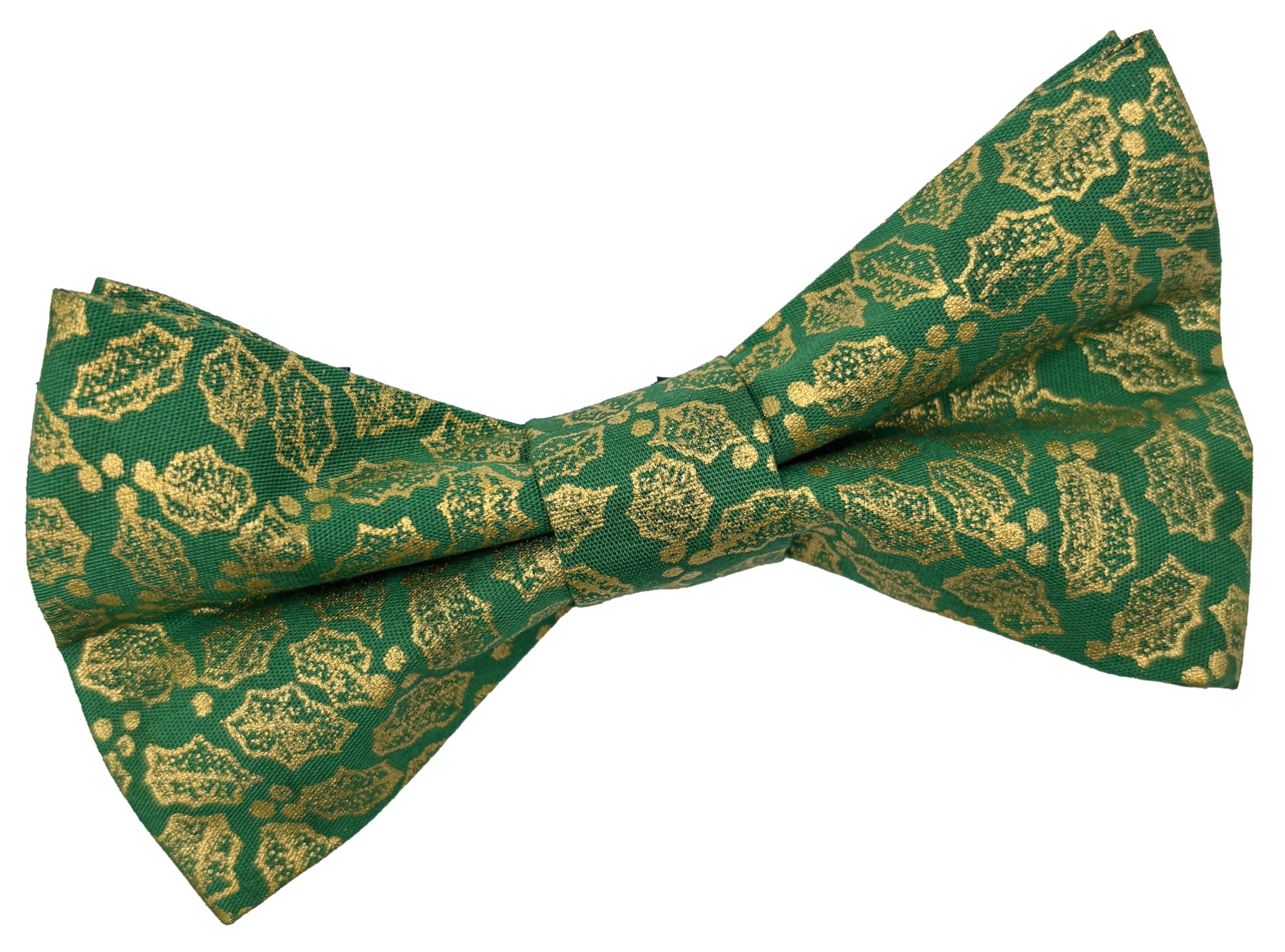 Great British Tie Club Novelty Christmas Bow Ties - Various Designs (Green & Gold Holly)