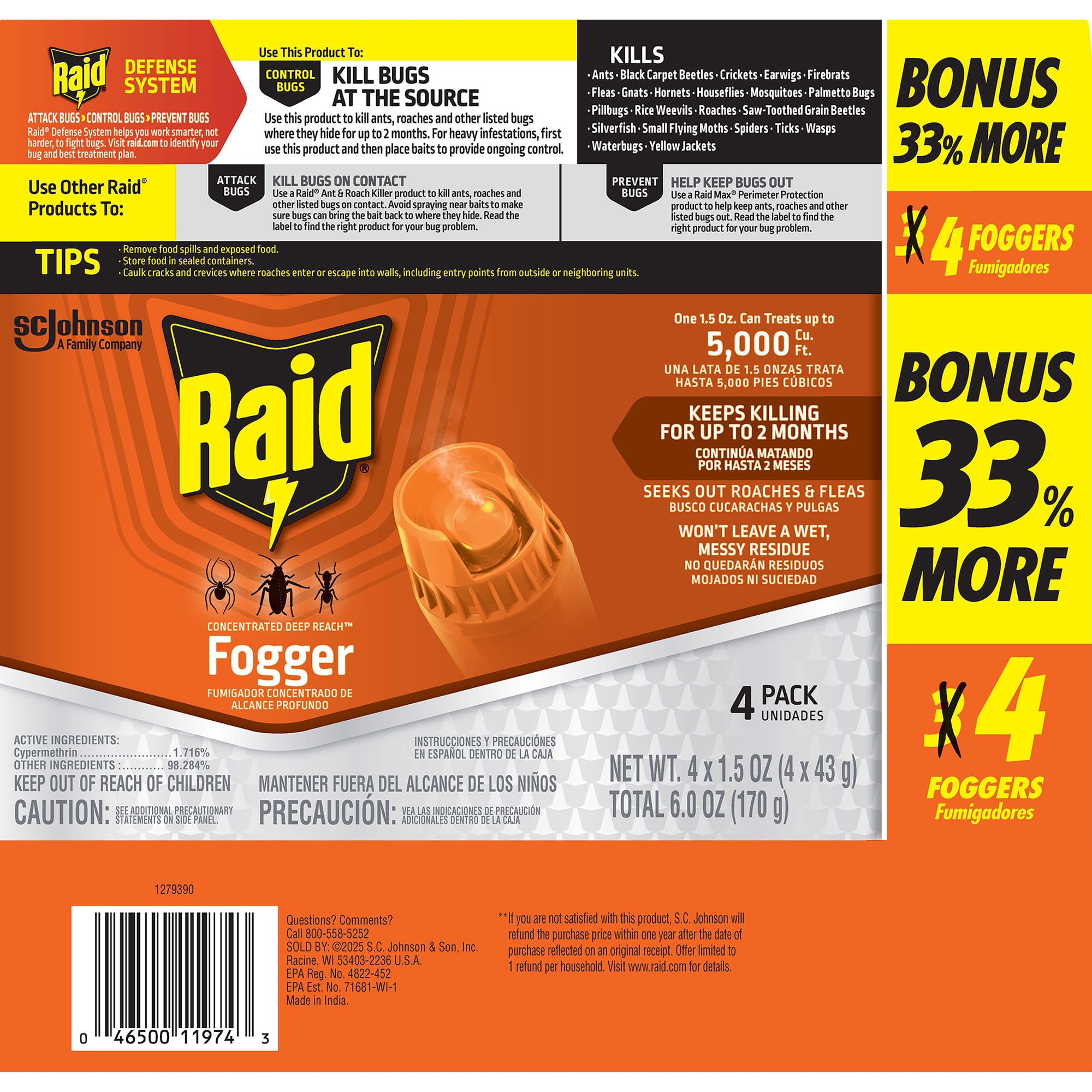 Raid Roach Fogger - Kill Roaches & Fleas -15