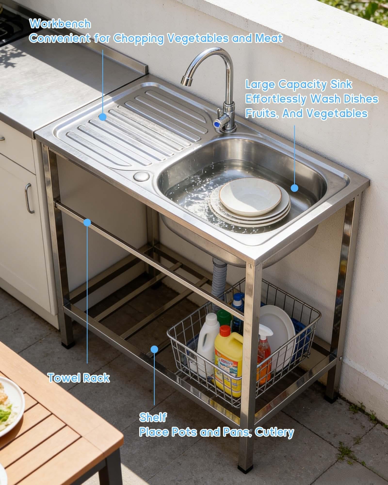 Lavabo per Cucina Commerciale Portatile Lavandino Da Esterno Acciaio Inox