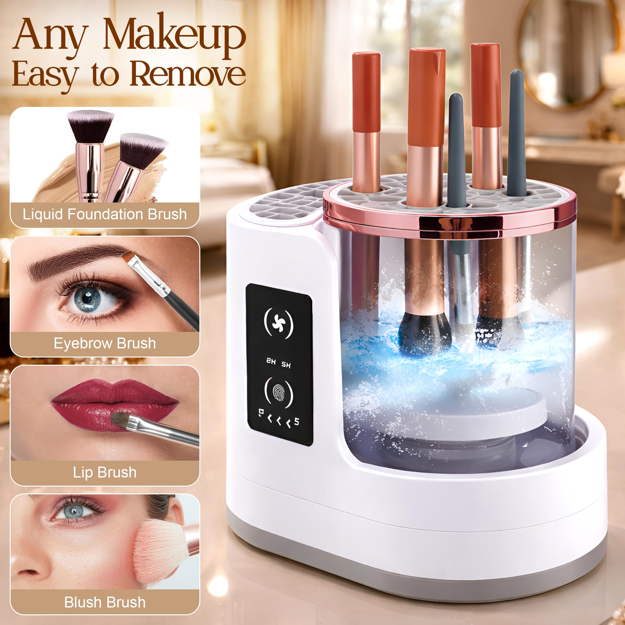 3-in-1-Make-up-Pinsel-Reiniger-Maschine mit Unterlegscheibe, Halter, Lufttrockner, 850 U/min, tragbarer Make-up-Pinsel-Reiniger mit USB, alle Größen, Konturen, Lidschatten, Rouge