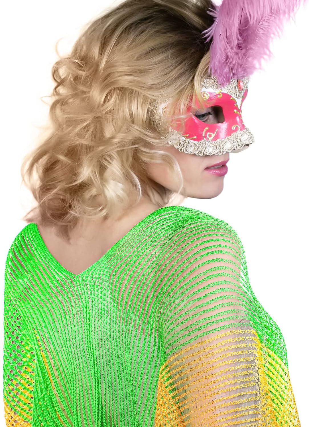 Frienda Mardi Gras Outfit for Women Mardi Gras Poncho Scarf Shawl with Mask Purple Green Gold Masquerade Costume for Masquerade Party Costume Accessories - Image 7