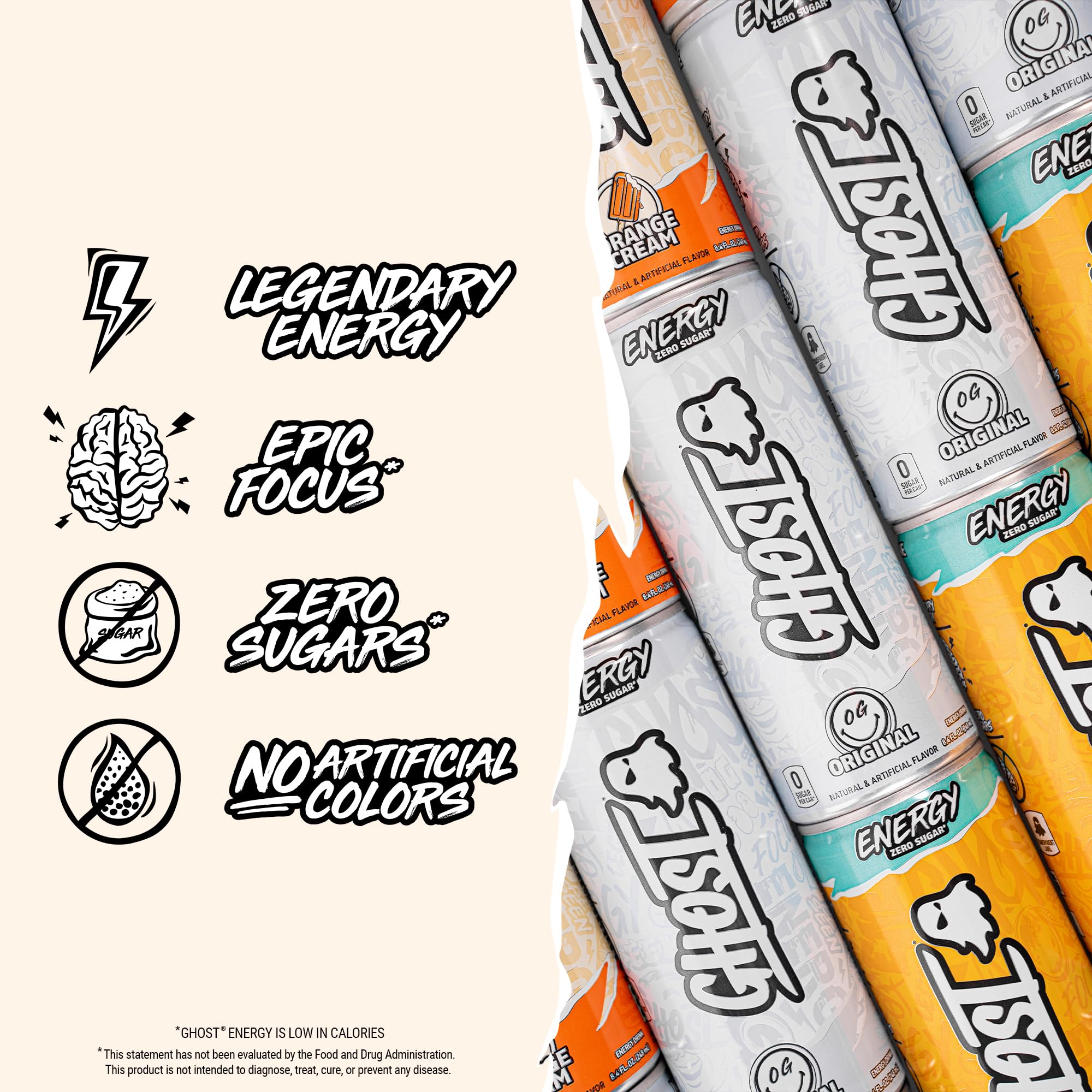 GHOST Energy Drink - 24-Pack Orange Cream 8 4oz - Energy Focus No Artificial Colors - 100mg of — view 4