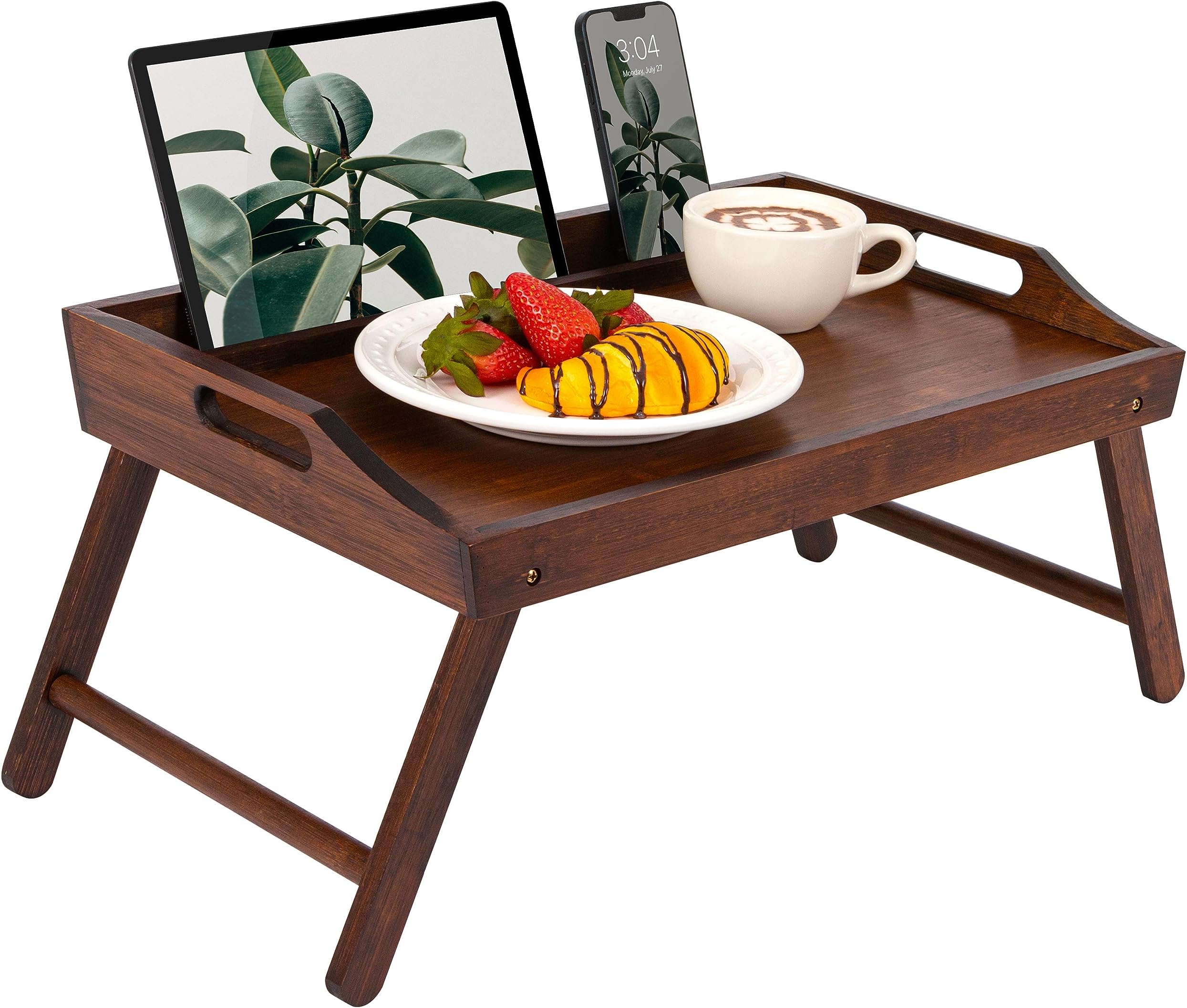 ROSSIE HOME Bamboo Wood Bed Tray, Lap Desk with Phone Holder - Fits up to 15.6 Inch Laptops and Most Tablets - Java - Style No. 78002, Medium