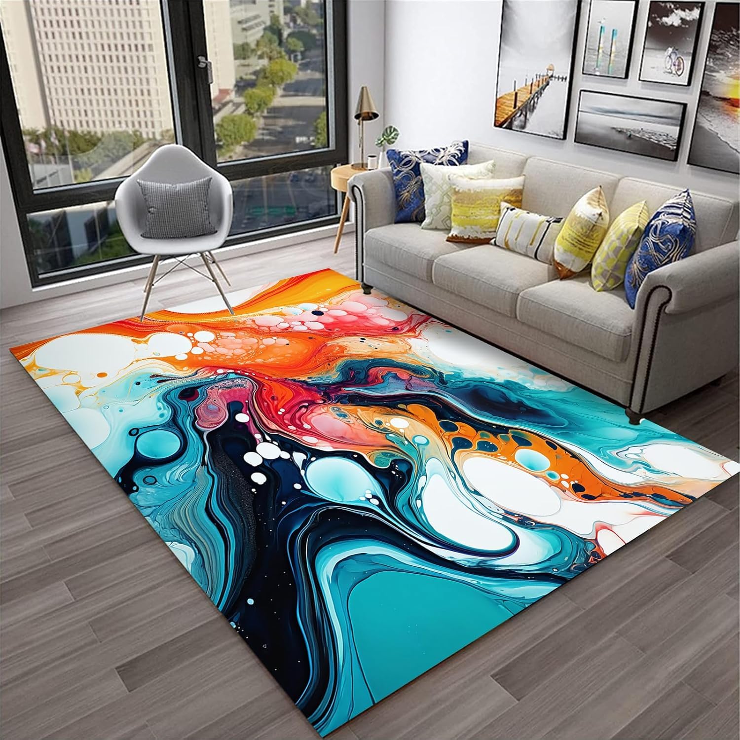 Tapis imprimé 3D 180x280 cm en flanelle géométrique abstraite lavable pour salon