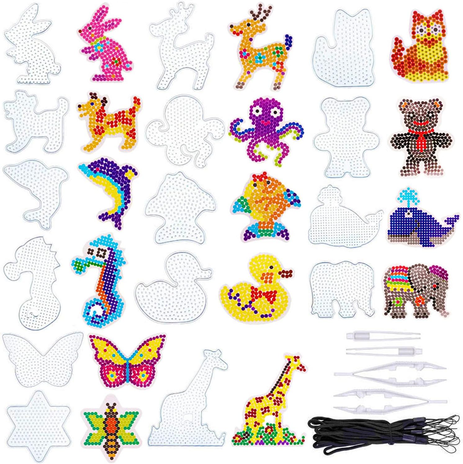 MAMUNU 5 mm 15 PCS Fuse Beads Boards Set, Animal-Shaped Small and Large Clear Plastic Fuse Beads Pegboards Template Bead Boards for Craft Beads