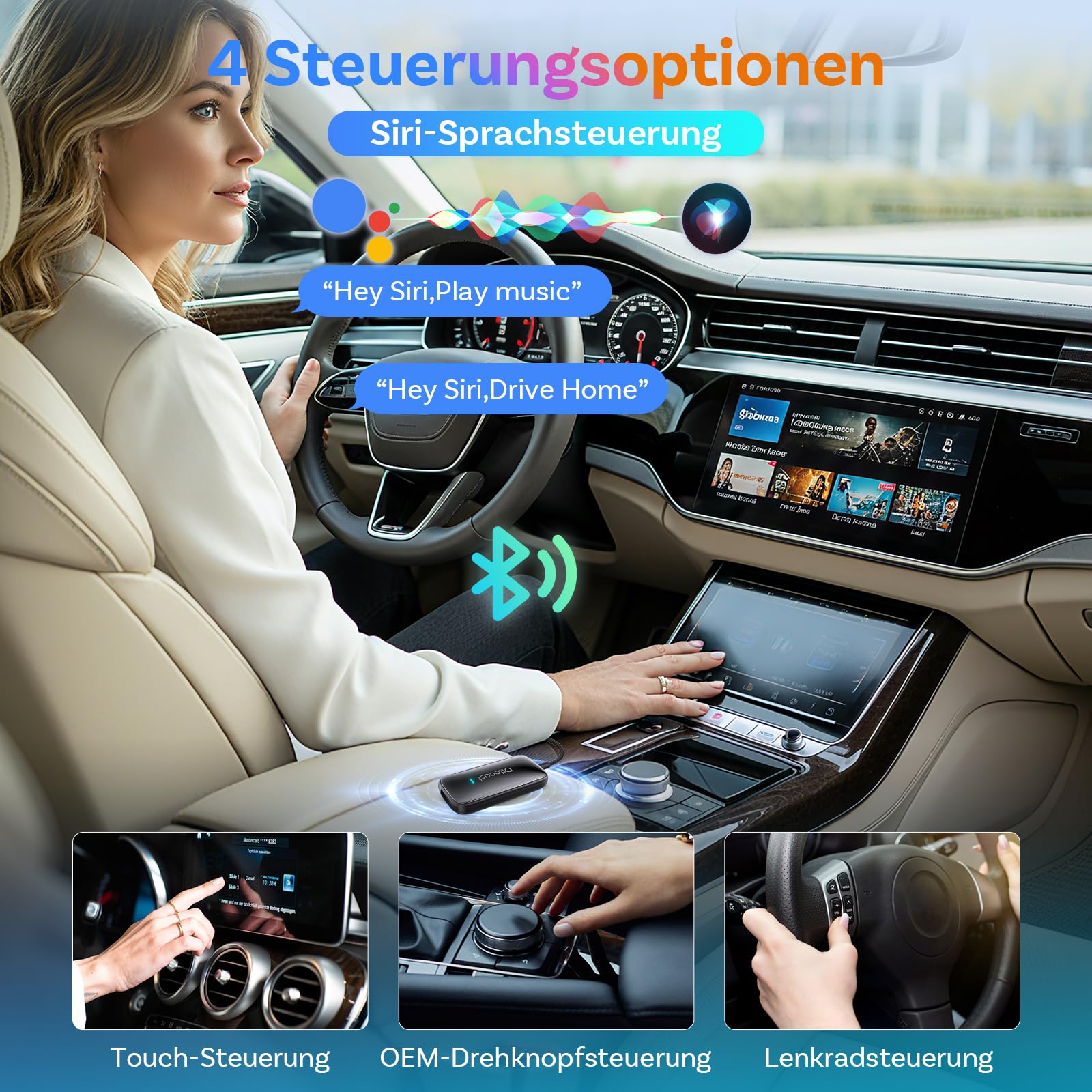 OTTOCAST Play2Video Ultra 2026 AI Box, Kabelloser CarPlay & Android Auto Adapter mit YouTube/Prime Video, WiFi 6, 4GB+32GB, Plug & Play, für Autos mit kabelgebundenem CarPlay ab 2016