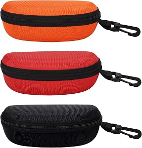 MOLSHINE 3 Pieces Portable Hard Shell Sunglasses Case, Zipper Eyewear Eyeglasses Case with Hook for Women Men Travel Sports