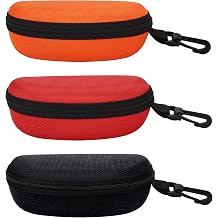 molshine 3 Pieces Portable Hard Shell Sunglasses Case, Zipper Eyewear Eyeglasses Case with Hook for Women Men Travel Sports