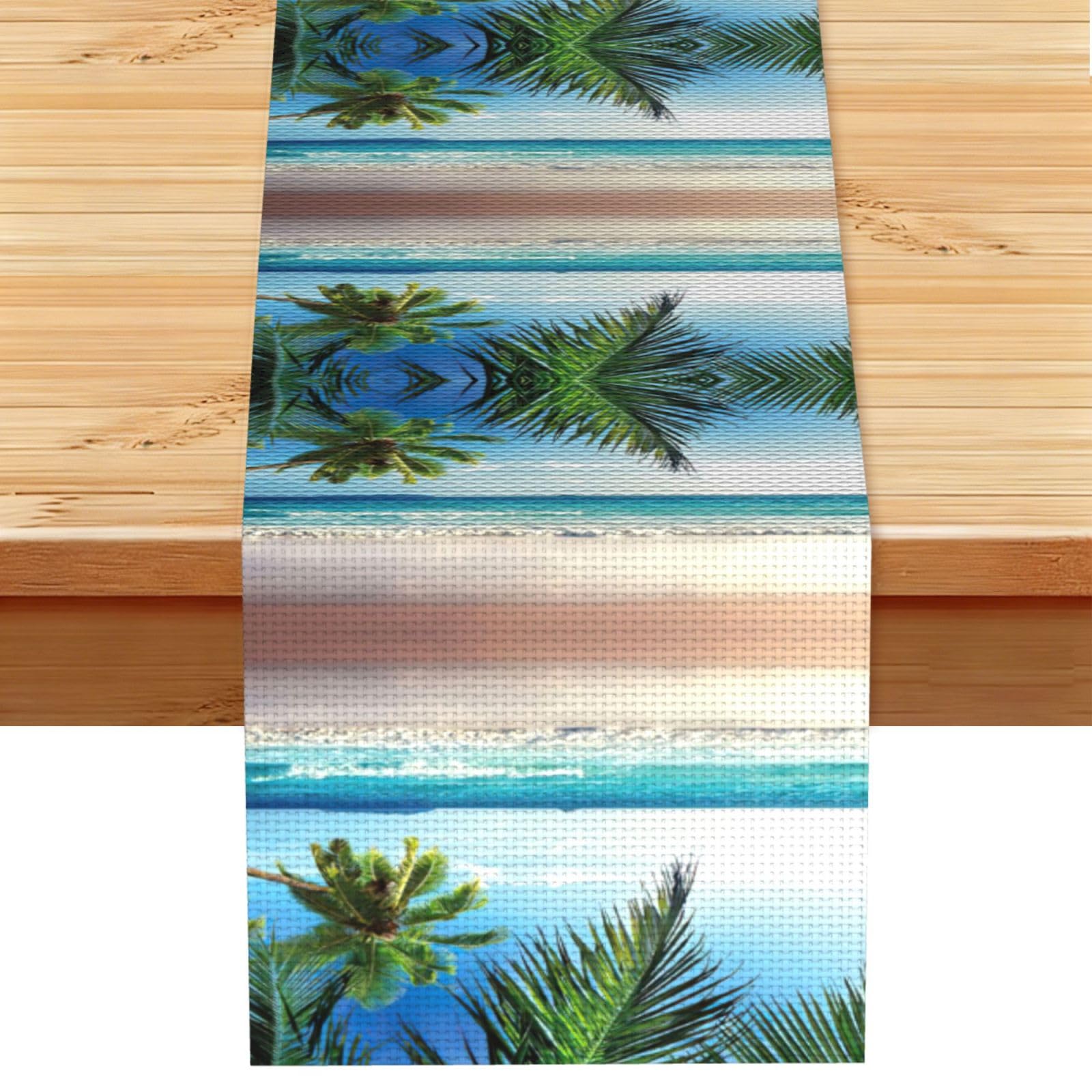 Tropical Palm Tree Hawaii Beach Stylish Printed Table Cloth, Decorative Table Runner 13x72in for Home, Party and Banquet Home Decor